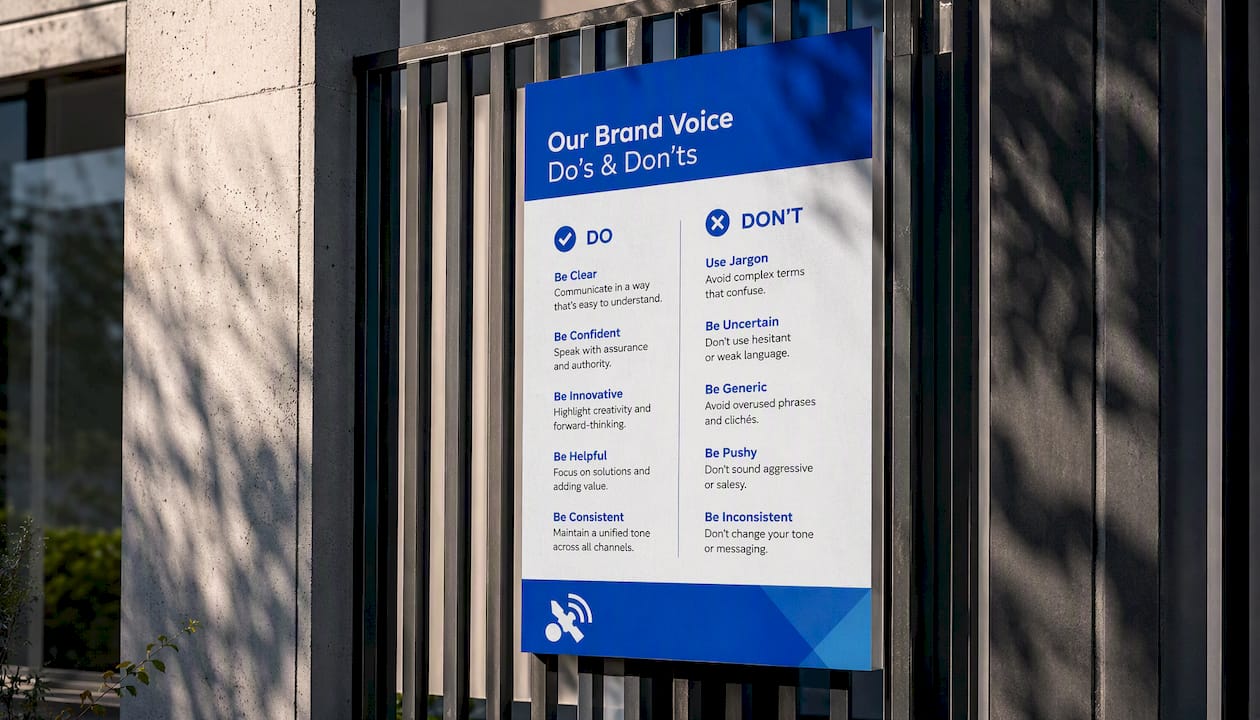 Close-up typographic poster of brand voice traits
