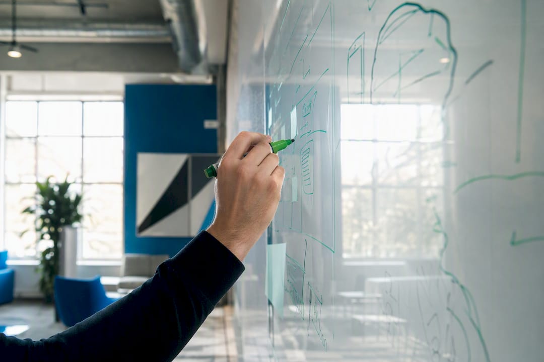 Hand writing on glass whiteboard