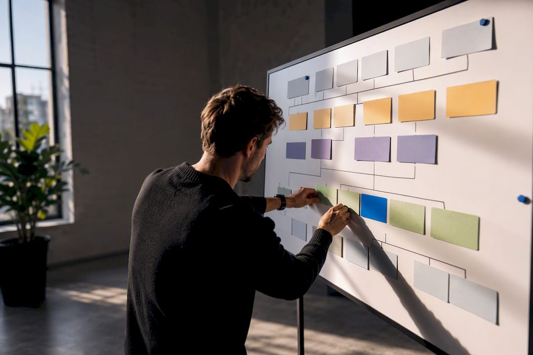 Strategist organizing a messaging matrix