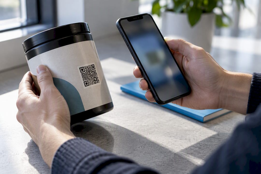 Phone scanning QR code on product label