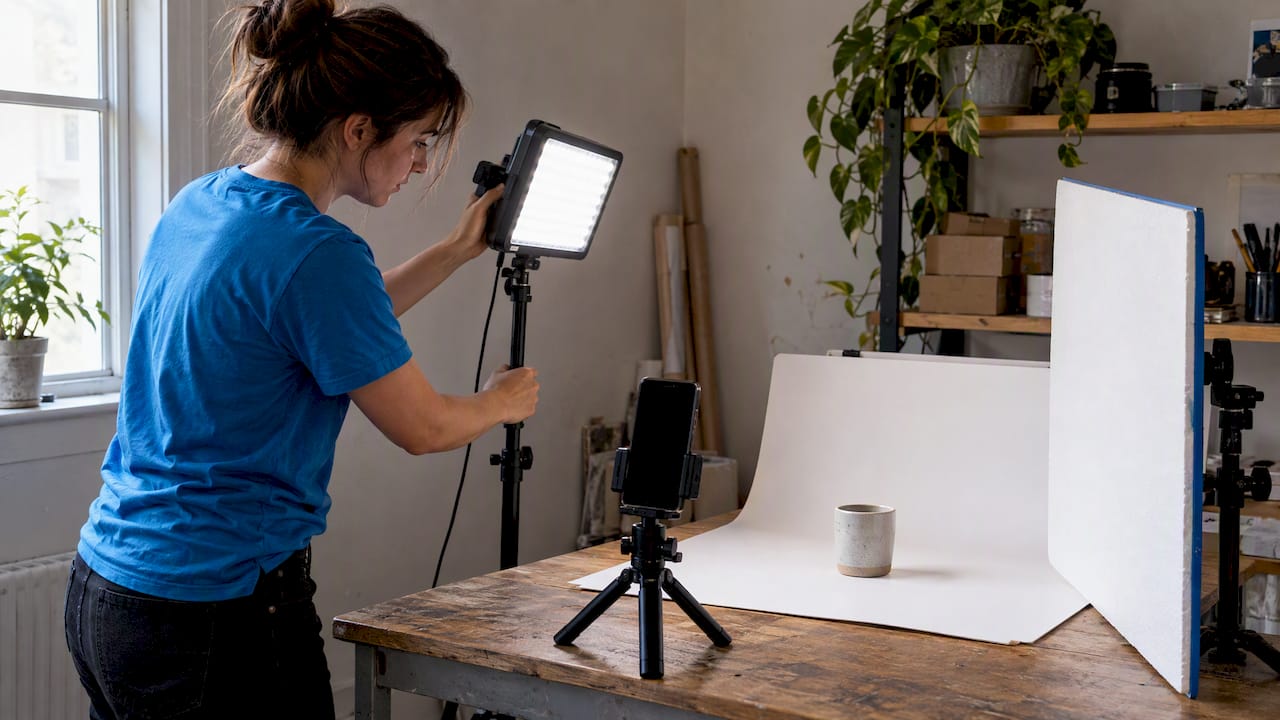 Small seller adjusting one-light product setup