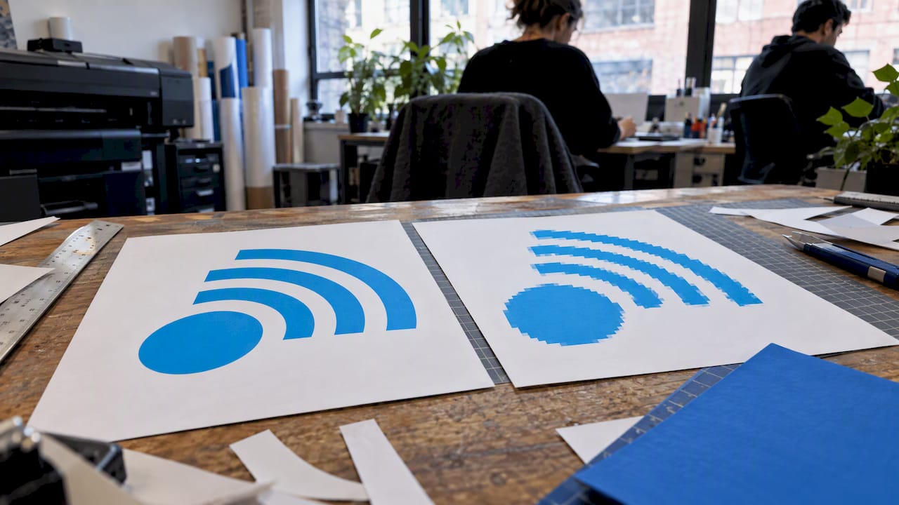 Crisp and pixelated logo print samples