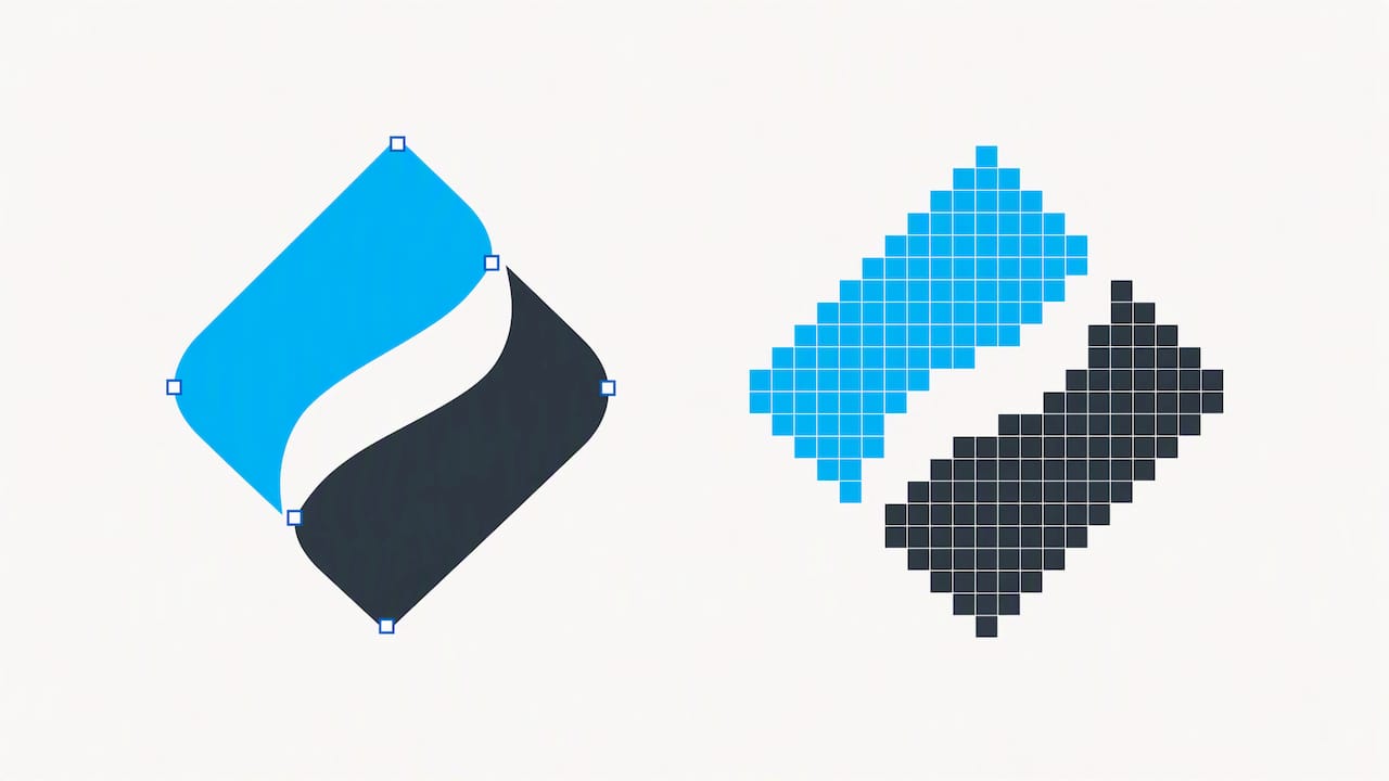 Logo shown as vector paths and raster pixels