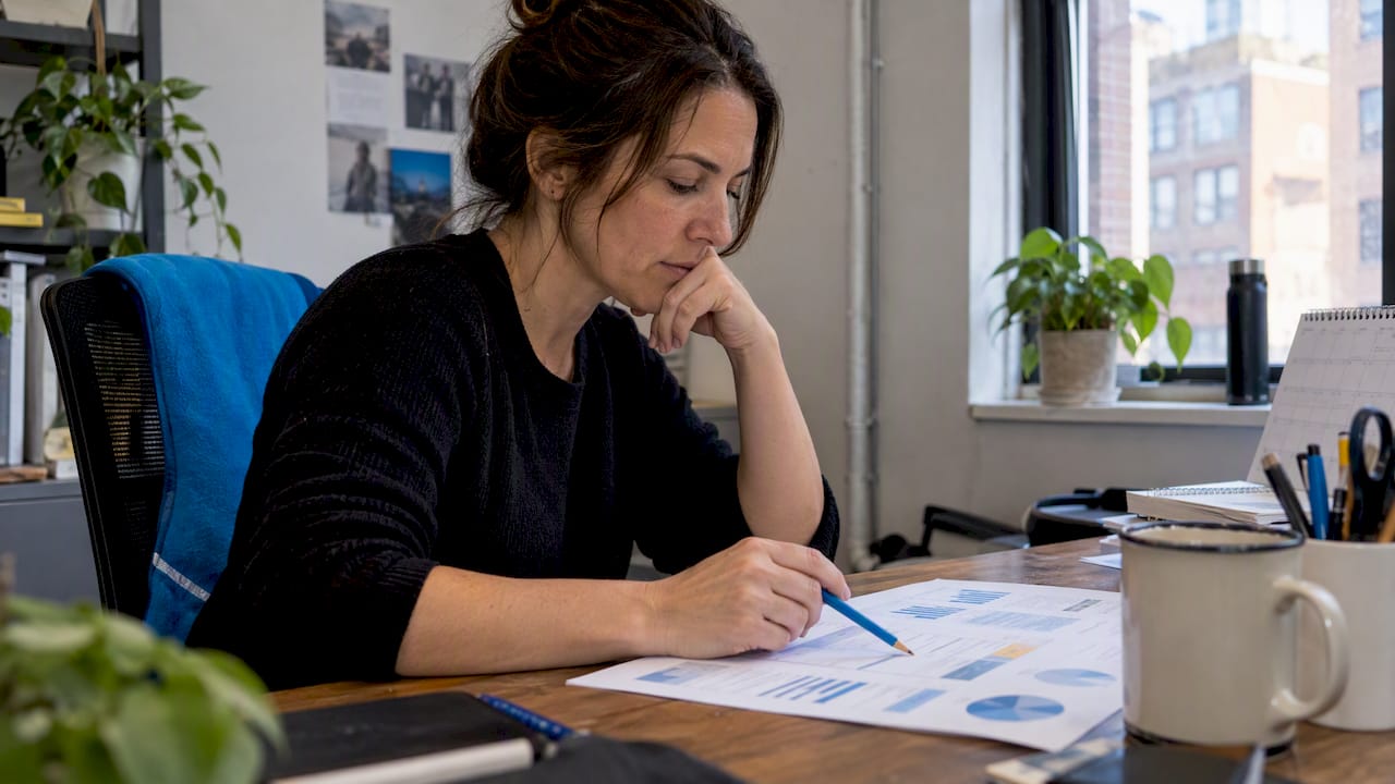 Marketing lead reviewing a quarterly content scorecard