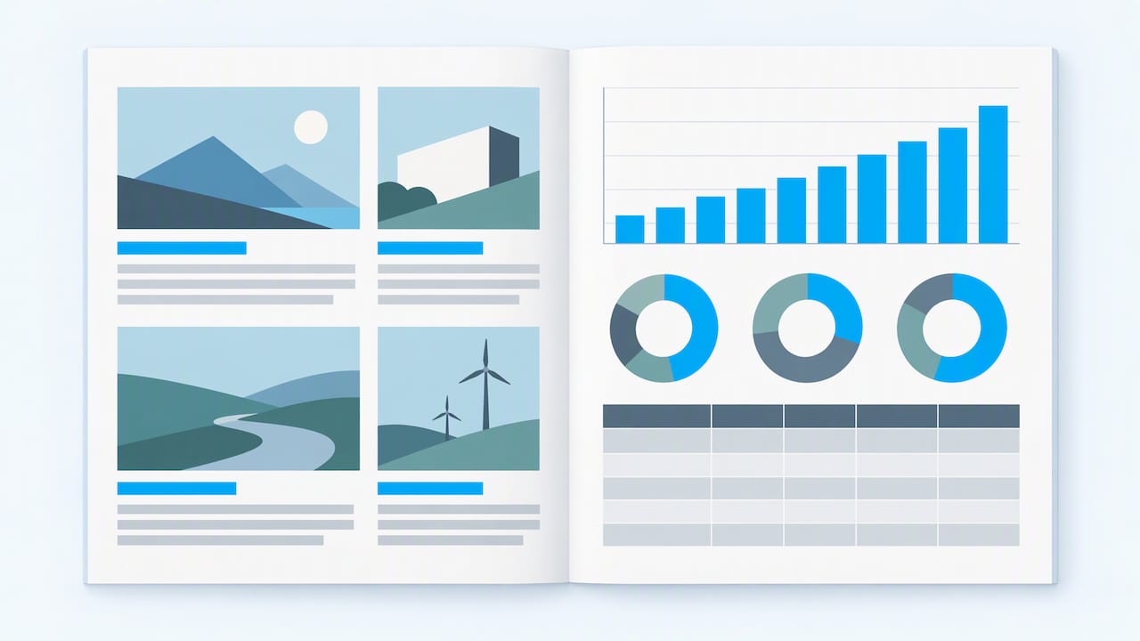 Annual report spread balancing story and financial data